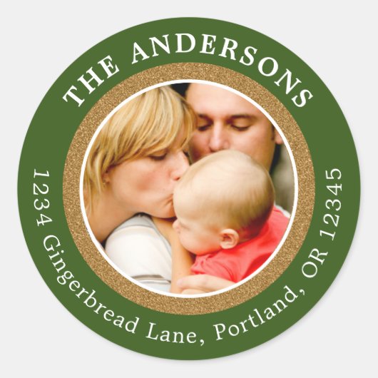 Fotovakantieadres Etiket Rond Glitter Border (Voorkant)