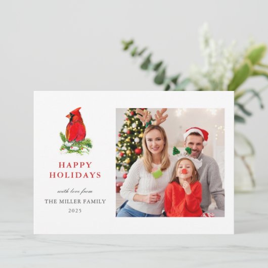 Fotovakantiebezoeken waterverf Kardinaal Familie Feestdagenkaart (Staand voorkant)