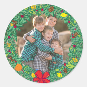 Fotovakantietekker: kerstfoto ronde sticker