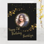 Fotoverjaardag in zwart-wit en gouden glitter kaart (Gele Bloem)