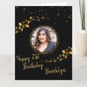 Fotoverjaardag in zwart-wit en gouden glitter kaart
