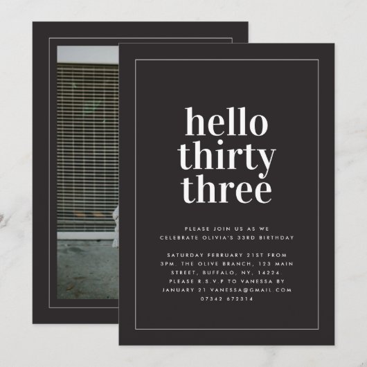 Fotoverjaardag van moderne zwarte en witte typogra kaart (Voorkant / Achterkant)