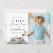 Fotoverjaardag | Waterverf Blue Car Boys Party Kaart (Voorkant)