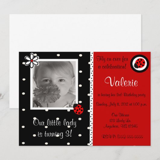 Fotoverjaardagsuitnodiging voor meisjes in Ladybuy Kaart (Voorkant / Achterkant)