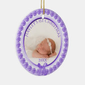 Fotoversiering | Eerste Kerstkerst Paars babymeisj Keramisch Ornament (Rechts)