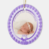 Fotoversiering | Eerste Kerstkerst Paars babymeisj Keramisch Ornament (Links)