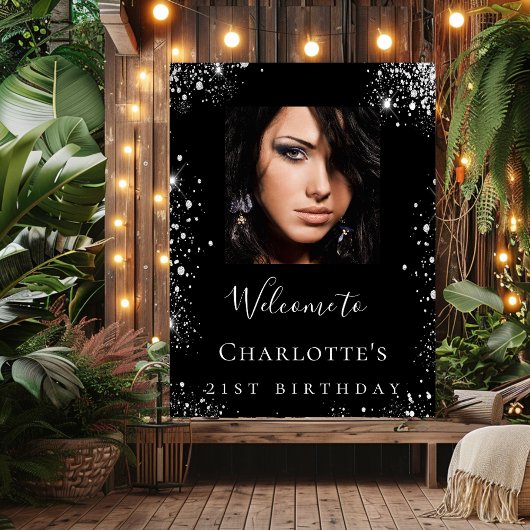 Fotoverwelkomde foto van zwarte zilverglitter op f poster