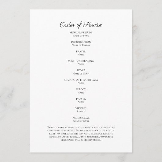 Fotoviering van de Funeral Order of Service van Li Programmakaart (Achterkant)