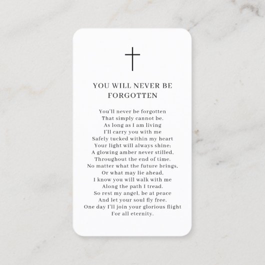 Fotoviering van de Life Memorial Prayer Kaart Visitekaartje (Achterkant)