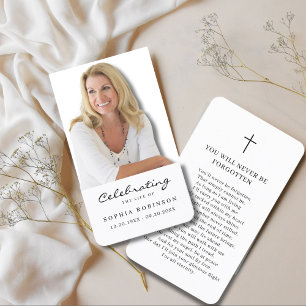 Fotoviering van de Life Memorial Prayer Kaart Visitekaartje