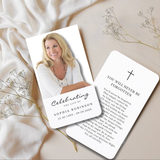 Fotoviering van de Life Memorial Prayer Kaart Visitekaartje