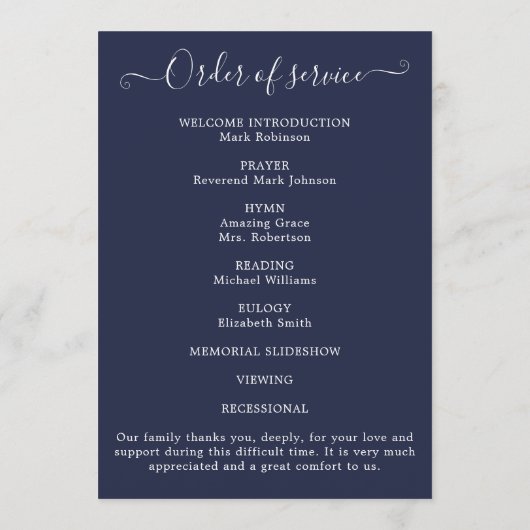 Fotoviering van het leven Orde van de dienst blauw Programmakaart (Achterkant)