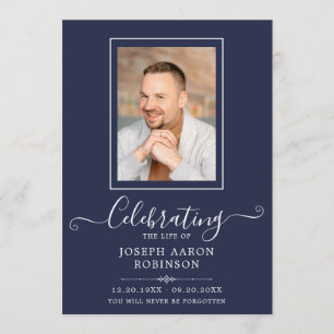 Fotoviering van het leven Orde van de dienst blauw Programmakaart