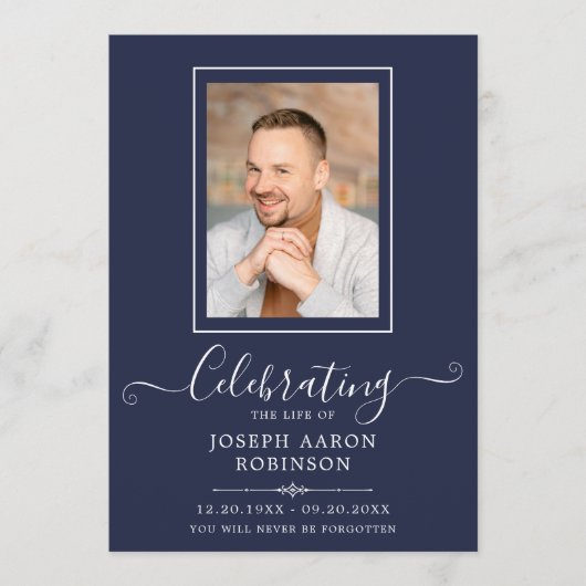 Fotoviering van het leven Orde van de dienst blauw Programmakaart (Voorkant)