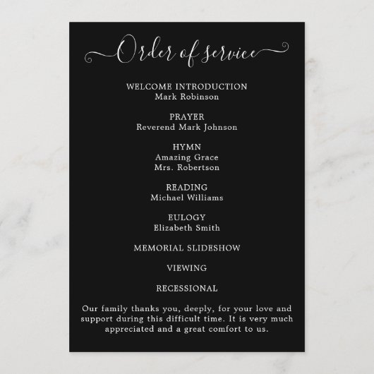 Fotoviering van het leven Orde van dienst zwart Programmakaart (Achterkant)