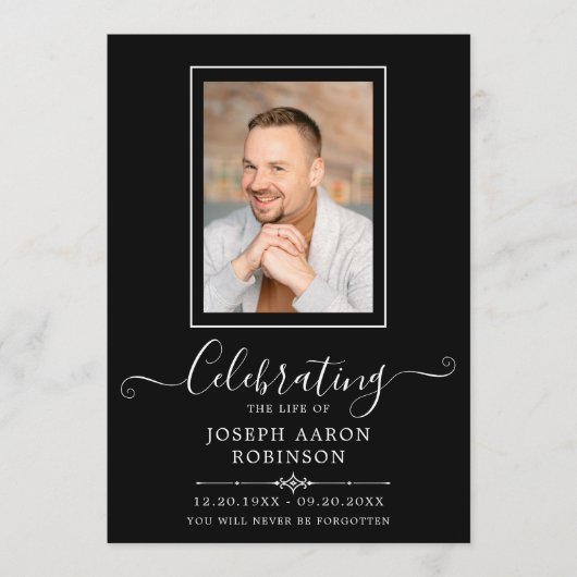 Fotoviering van het leven Orde van dienst zwart Programmakaart (Voorkant)