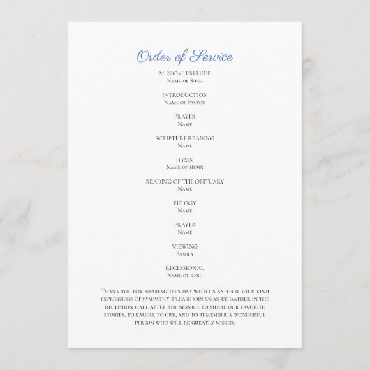 Fotoviering van het Life Order of Service-programm Programmakaart (Achterkant)