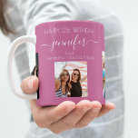 Fotovrienden van Birthday noemen donkerroze Koffiemok<br><div class="desc">A gift from friends for a woman's 21st birthday, celebrating her life with 3 of your foto's of her friends, family, interest or pets. Personalize and add her name, age 21 and your names. A dark pink colored background. Her name is written with a modern hand lettered style script with...</div>