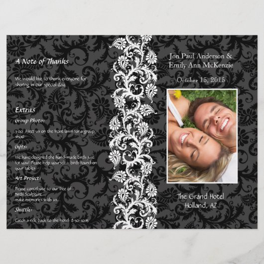 Fotoweddenschapsprogramma Black Gray & Red Damask (Voorkant)