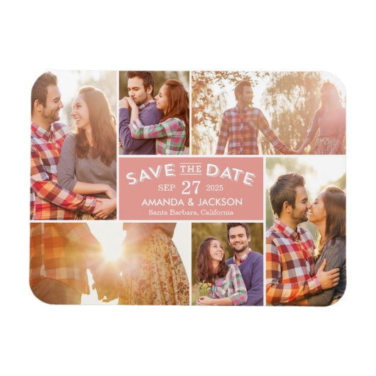 Fotoweergave Bewerkbare Kleur Save The Date Magnee Magneet (Horizontaal)
