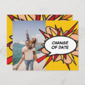 Fotowijziging van datum uitgesteld leuk stripboek briefkaart (Voorkant / Achterkant)