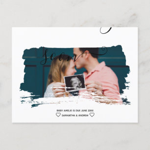 Fotozwangerschap met moderne scriptpenseel aankondigingskaart