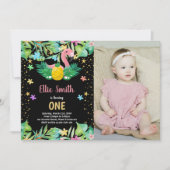 FotoZwart Ananas Flamingo Verjaardag uitnodigingen (Voorkant)