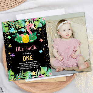 FotoZwart Ananas Flamingo Verjaardag uitnodigingen