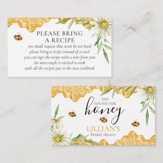 Found Her Honey Bee Bridal Shower Recipe Request  Informatiekaartje (Voorkant / Achterkant)