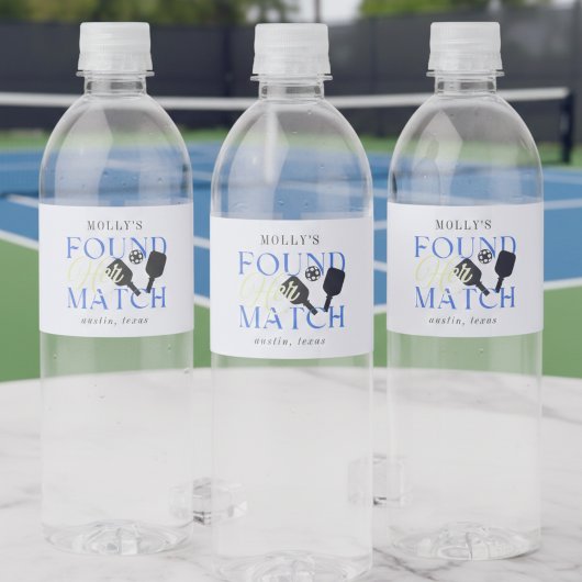 Found Her Match Pickleball Sporty Bachelorette Waterfles Etiket