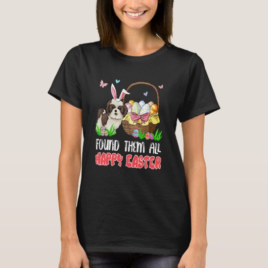 Found Them All Happy Easter Bunny Shih Tzu Hunting T-shirt (Voorkant)