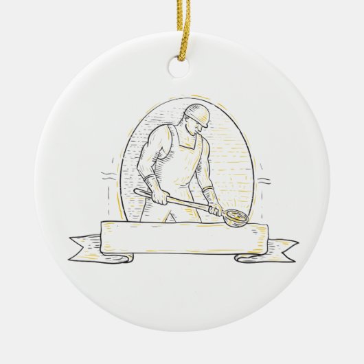 Foundry Worker Steel Ladle Miono Line Keramisch Ornament (Voorkant)