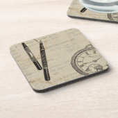 Fountain Pens and Watchface with Notes Bier Onderzetter (Linkerzijde)