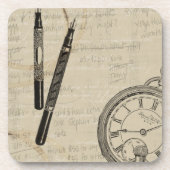 Fountain Pens and Watchface with Notes Bier Onderzetter (Voorkant)