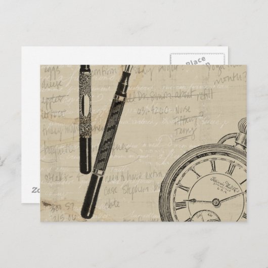 Fountain Pens and Watchface with Notes Briefkaart (Voorkant / Achterkant)