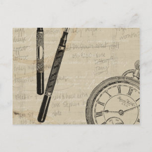 Fountain Pens and Watchface with Notes Briefkaart