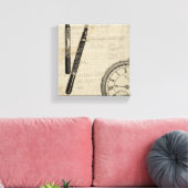 Fountain Pens and Watchface with Notes Canvas Afdruk (Insitu (Woonkamer))