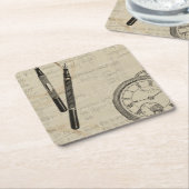 Fountain Pens and Watchface with Notes Kartonnen Onderzetters (Schuin)