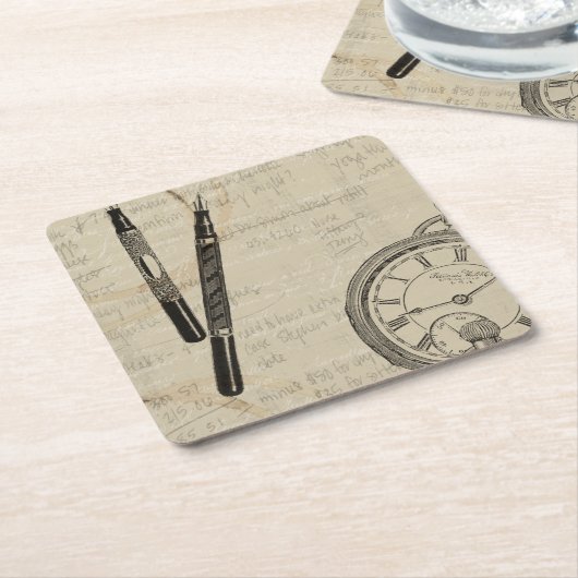 Fountain Pens and Watchface with Notes Kartonnen Onderzetters (Schuin)