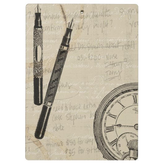 Fountain Pens and Watchface with Notes Klembord (Achterkant)