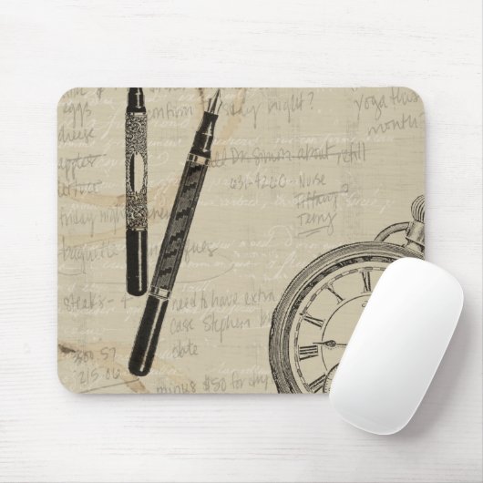 Fountain Pens and Watchface with Notes Muismat (Met muis)