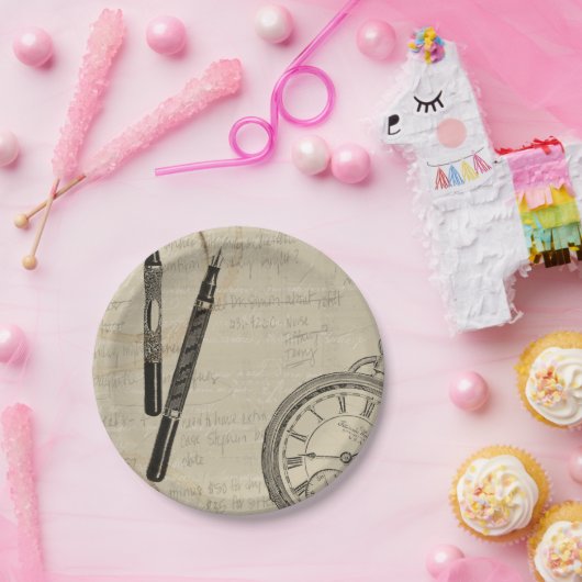 Fountain Pens and Watchface with Notes Papieren Bordje (Feest)