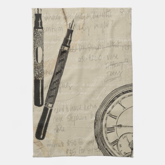 Fountain Pens and Watchface with Notes Theedoek (Verticaal)