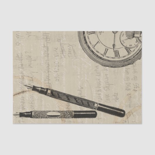 Fountain Pens and Watchface with Notes Tissuepapier (Voorkant)