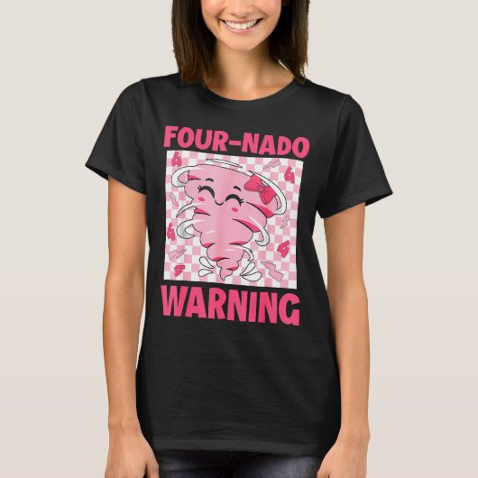 Four 4 Nado Warning Nk Tornado Themed Birthday Gir T-shirt (Voorkant)