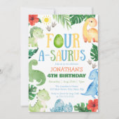 Four A-Saurus Dino 4de verjaardag Kaart (Voorkant)