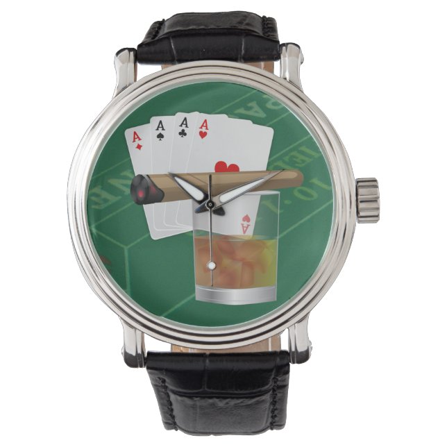 Four Aces, A Drink and A Cigar Horloge (Voorkant)