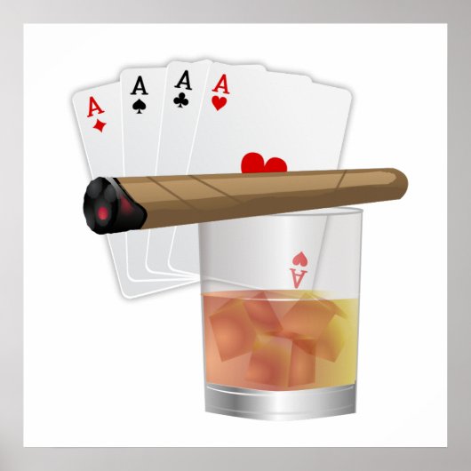Four Aces, A Drink and A Cigar Poster (Voorkant)