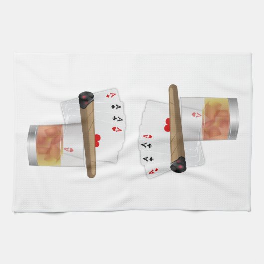 Four Aces, A Drink and A Cigar Theedoek (Horizontaal)