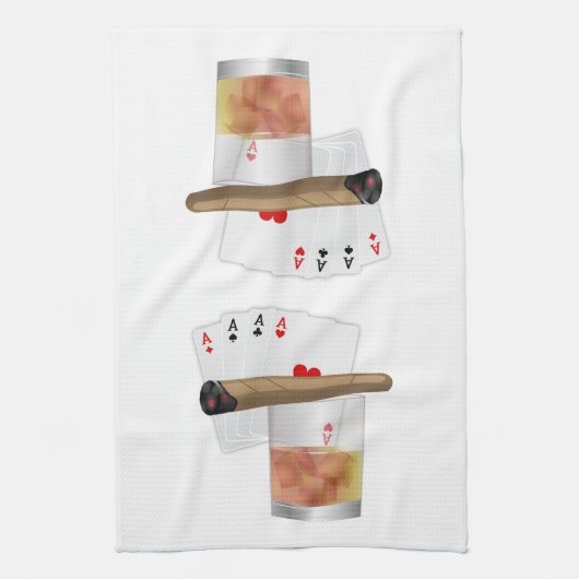 Four Aces, A Drink and A Cigar Theedoek (Verticaal)